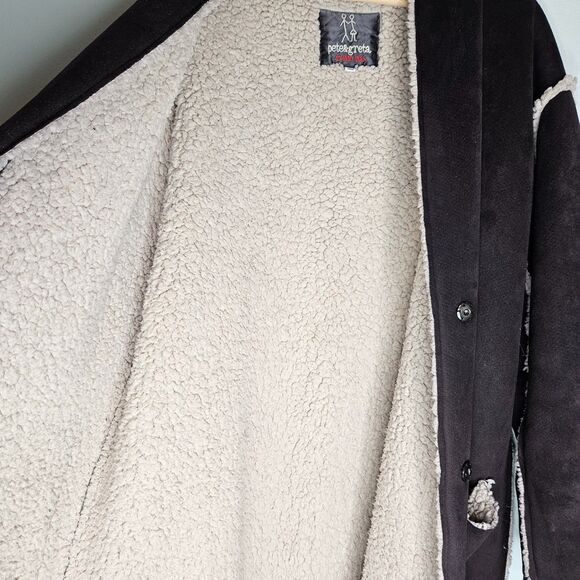 Pete & Greta JOHNNY WAS Coat M Sherpa Lined Brown Snap Closure Embroidered Long - Picture 9 of 11